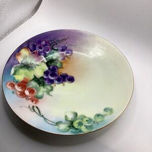 Hand-Painted Floral Porcelain Plate Bavaria Grapes Gold Rim